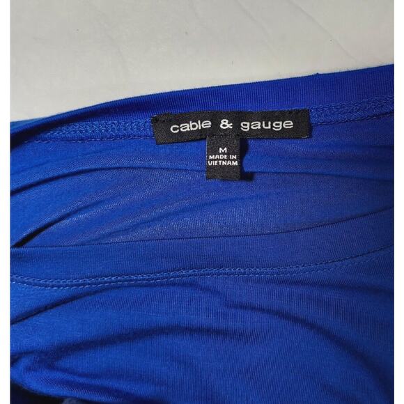 CABLE & GAUGE Top, Womens MEDIUM Blue Scoop Neck Pullover Long Sleeve Stretch - Picture 3 of 9